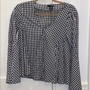 Aqua Black & White Checkered Blouse